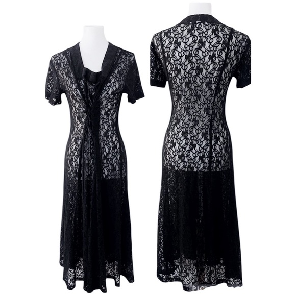 Vintage Black Lace Nightgown Castlecore Romantic Fairy Whimsigoth Edgeyboho - Picture 1 of 5